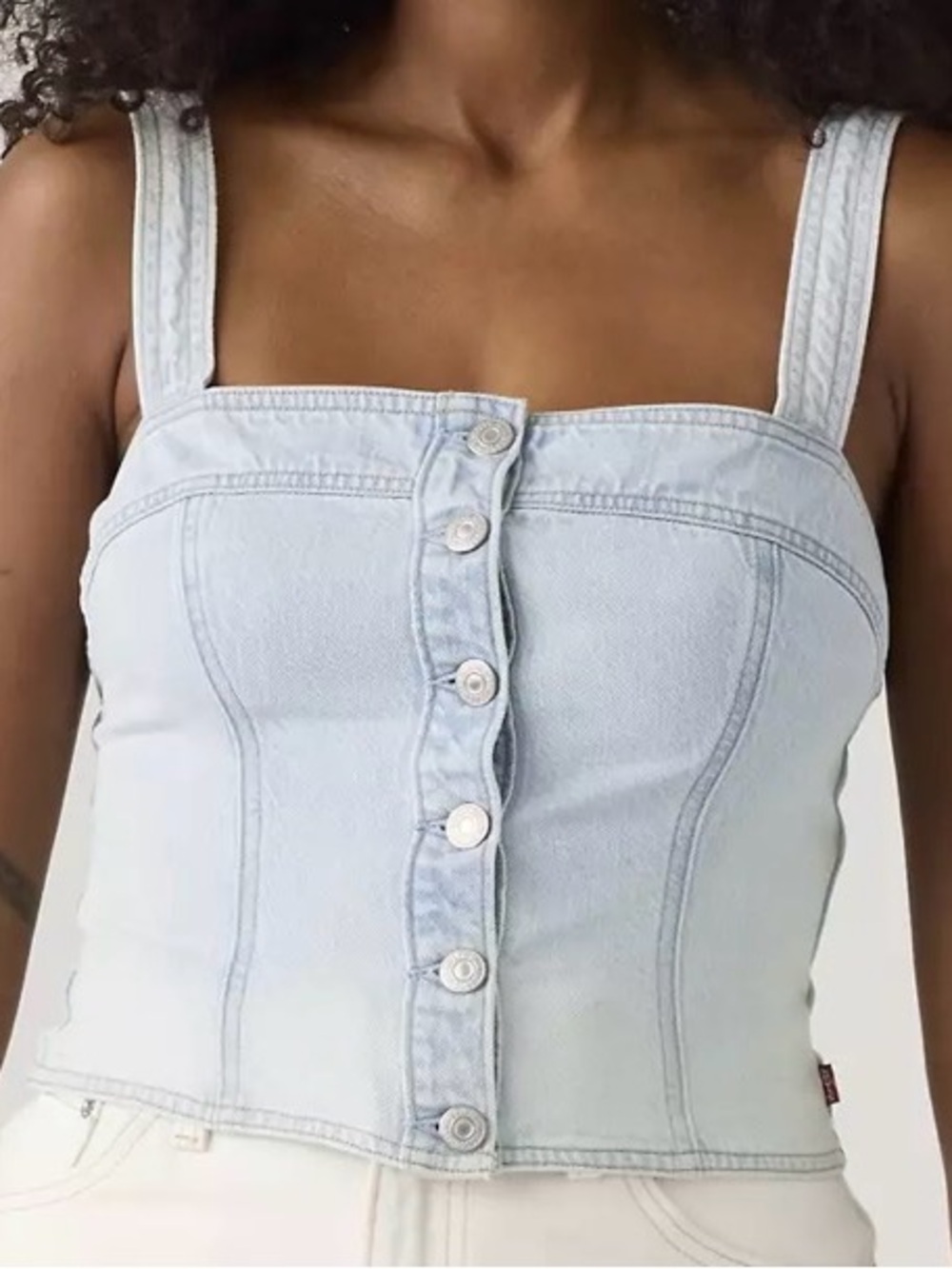🩵 NWT Levi’s Drea Tank Top L - Corset‑Style Crop - Light Wash - Picture 2 of 16